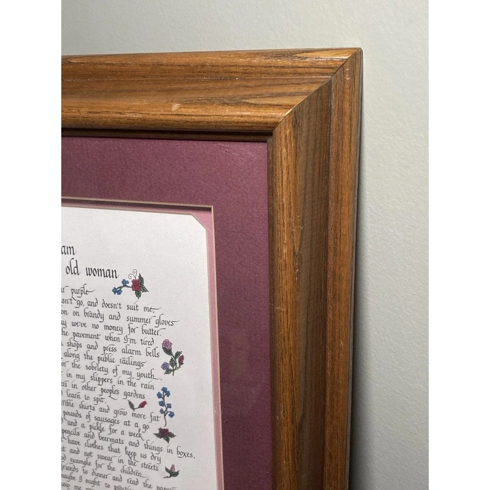 Vintage 90s Wooden Frame with 1994 Old Woman Poem Cottagecore